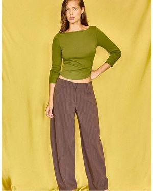 Stradivarius T-Shirt Con Scollo A Barchetta E Maniche 3/4 Scuro - Giallo