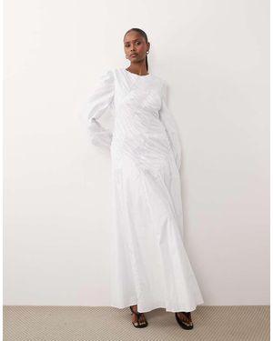 DASKA Asymmetrische Maxi Jurk Met Gesmokt Detail En Ballonmouwen - Wit
