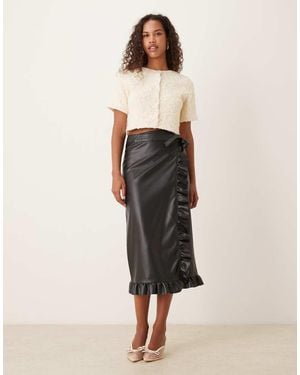 Never Fully Dressed Jaspre Pu Ruffle Midi Skirt - Natural