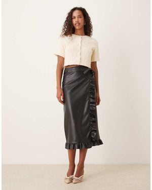 Never Fully Dressed Jaspre Pu Ruffle Midi Skirt - Natural
