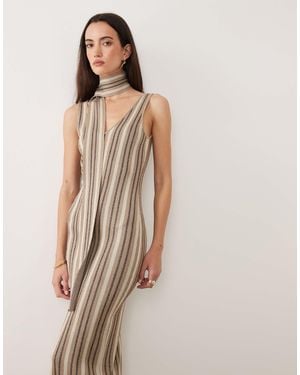 Pretty Lavish Tierra Sparkle Stripe Knit Maxi Dress With Scarf - Natural