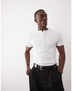 ASOS Muscle Fit Smart Ribbed T-shirt With Henley Neck - White