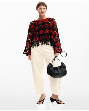 Desigual Gehaakte Sweater Met Hartjes - Rood