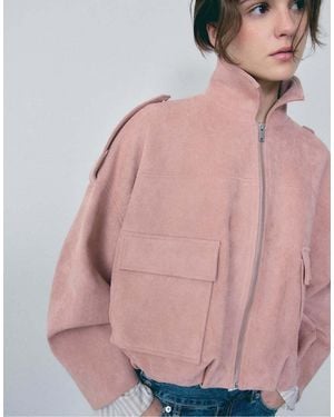 Stradivarius Faux Suede Bomber Jacket - Pink