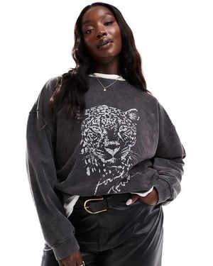 4th & Reckless Sudadera Negra Con Lavado Ácido Y Estampado De Leopardo De -Negro