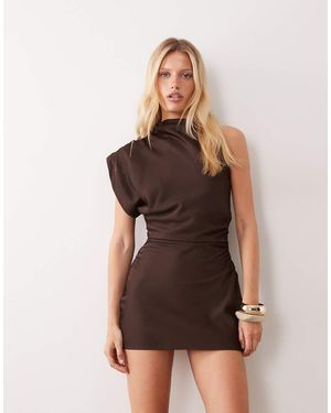 Mango Asymmetrische Jurk Met Één Mouw - Bruin