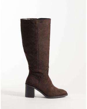 New Look Knee High Faux Suede Heeled Boot - Brown
