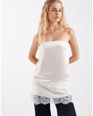 4th & Reckless Satin Lace Trim Bandeau Top - White