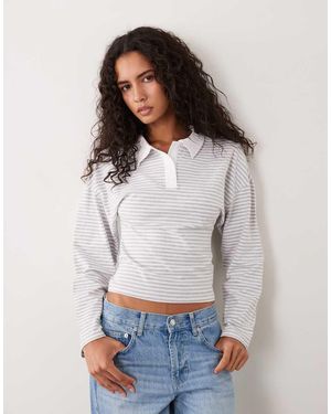 Cotton On Polo A Maniche Lunghe Liscia A Righe Grigie - Grigio