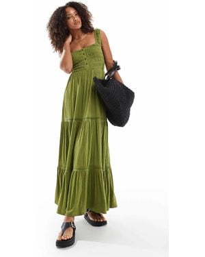 ASOS – gestuftes, gerafftes midikleid - Grün