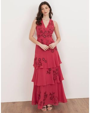Maya Floral Embellished Tiered Maxi Dress