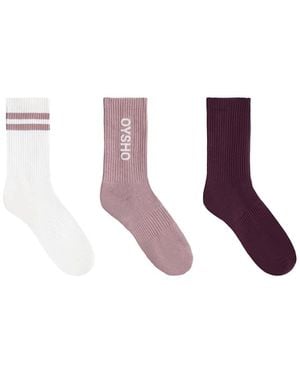 Oysho 3 Pairs Of Classic Cotton Blend Socks - Purple