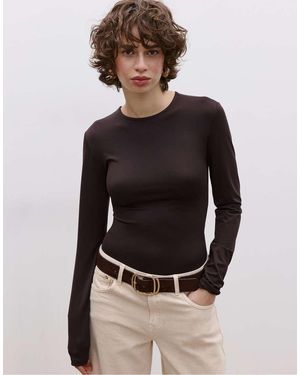 Stradivarius Long Sleeve Polyamide Bodysuit - Brown