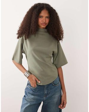 ASOS Top Accollato A Maniche Corte Kaki - Verde
