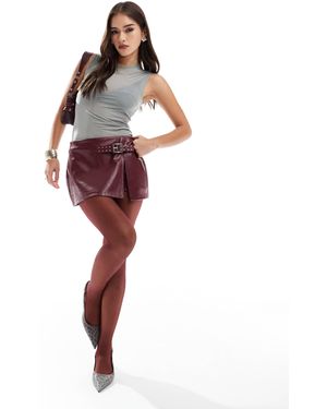 Bershka Belted Faux Leather Mini Skirt - Red