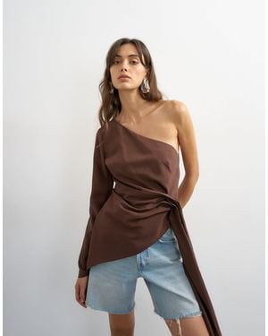 TOPSHOP One Shoulder Cinch Side Draped Top - Brown