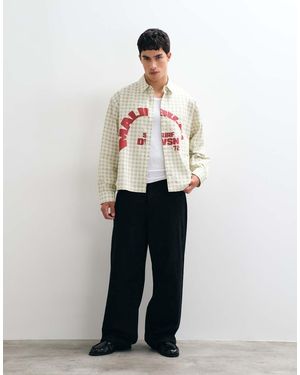 ASOS Boxy Oversized Check Shirt With Placement Print - White