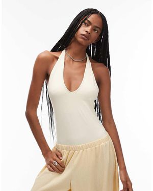 ASOS Co-Ord Polyamide Plunge Neck Halter Bodysuit - Yellow