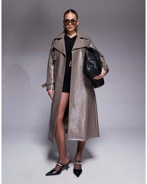 River Island Faux Leather Croc Trench Coat - Grey