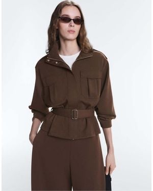 Oysho Cropped Piqué Utility Jacket With Belt - Brown