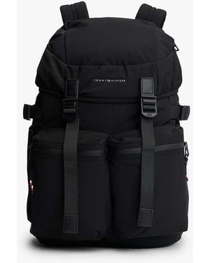 Tommy Hilfiger Textile Logo Travel Flap Backpack - Black