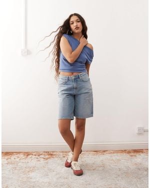 Weekday Low Waist Knee Length Denim Shorts - Blue
