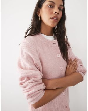 Brave Soul Crew Neck Knitted Cardigan - Pink
