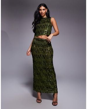 ASOS Sequin Mesh Maxi Skirt Co-ord - Green