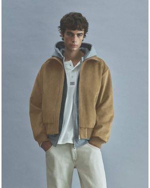 Pull&Bear Faux Suede Bomber Jacket - Green
