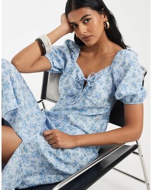 Vero Moda Puff Sleeve Tie Front Detail Maxi Dress - Blue