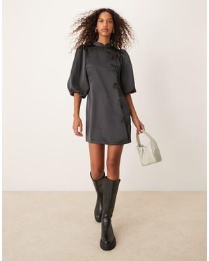 Glamorous Short Puff Sleeve Mini Dress With Side Tie Detail - Natural