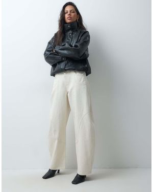 ASOS Jeans Bombati Écru Con Cuciture Curve - Grigio