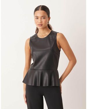 Gina Tricot Pu Peplum Top - Black