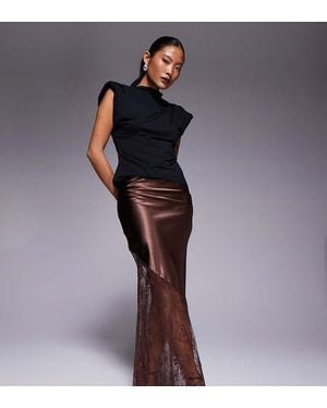 New Look Satin Lace Asymmetric Midi Skirt - Purple