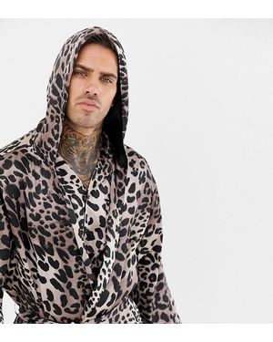 River Island Morgenmantel aus Satin mit Leopardenmuster - Schwarz