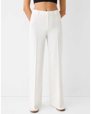 Bershka Wide-Leg Tailoring Trousers - White