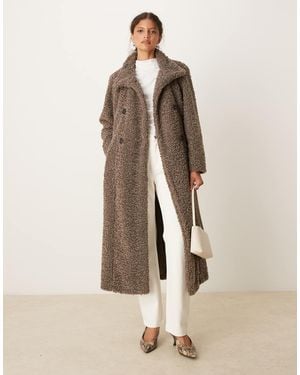 Pretty Lavish Belted Boucle Wrap Coat - Natural
