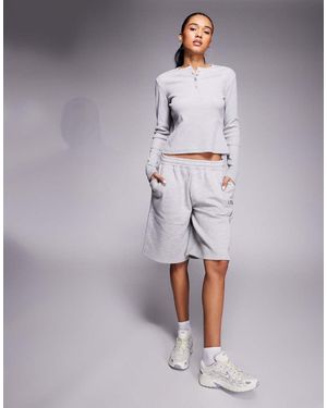 Kaiia Exclusive Cotton Rich Button Front Long Sleeve Ribbed Top - Grey