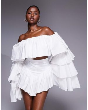 The Dolls House Madonna Bardot Ruffle Top - White