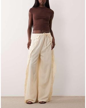 ASOS Embroidered Cutwork Beach Trousers - Natural
