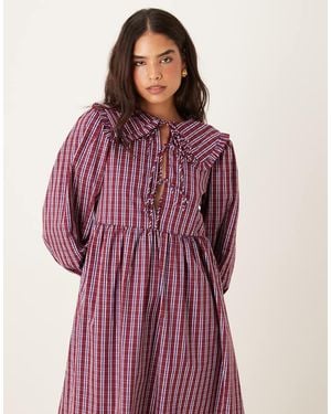 Glamorous Tie Front Smock Midi Dress - Red