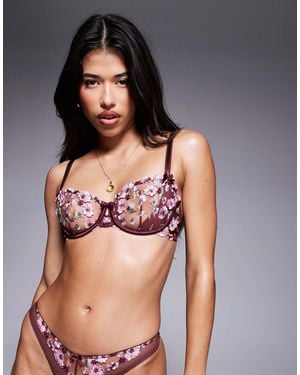 Boux Avenue Garden Embroidery Balconette Bra - Gray