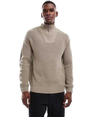 New Look Fisherman Knit 1/4 Zip Jumper - Natural