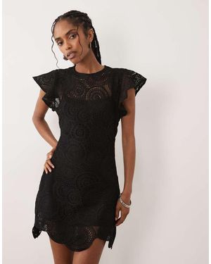 ASOS Crochet Flutter Sleeve Mini Dress - Black