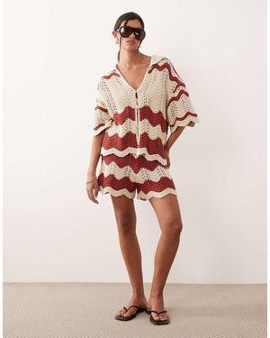 ARRANGE Stripe Crochet Shorts Co-Ord - Natural