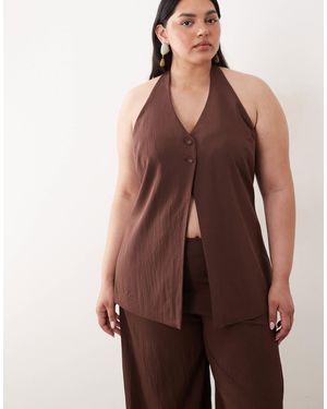 ASOS Curve Tailored Halter Neck Button Detail Top - Brown