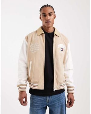 Tommy Hilfiger Real Suede Varsity Jacket - Natural