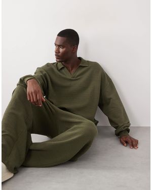 ASOS Polo texturé ultra oversize à motif hachuré - kaki - Vert