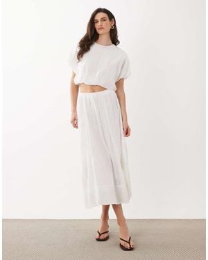Mango Embroidered Maxi Skirt - White