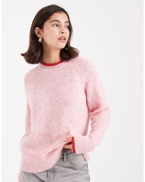 Pieces Contrast Trim Knitted Sweater - Pink